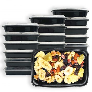 MULMEHË Rectangular 12 oz. Plastic Take-Out Container & Lid Combo, Black, 5.5x2.5x1.5
