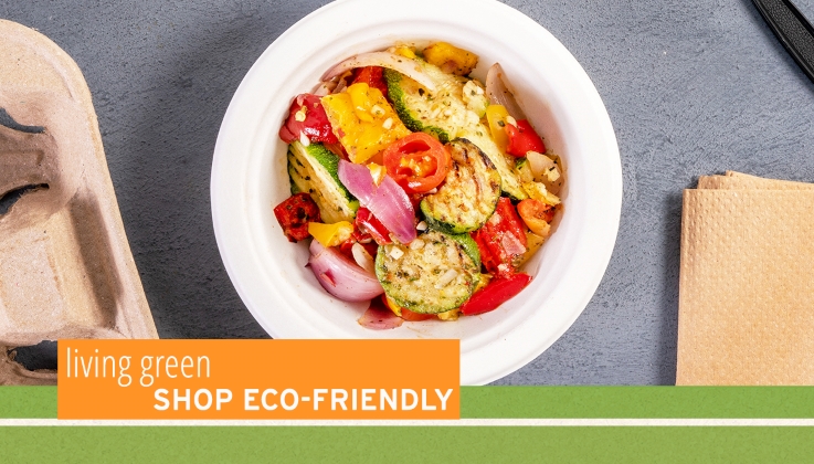 Disposable paper bowl with grilled vegetables