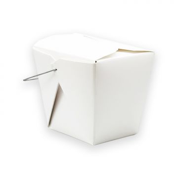 MULMEHË Chinese Take Out Quart Sized Food Boxes, Metal Wire Handle, White, 32 oz., Pack of 40
