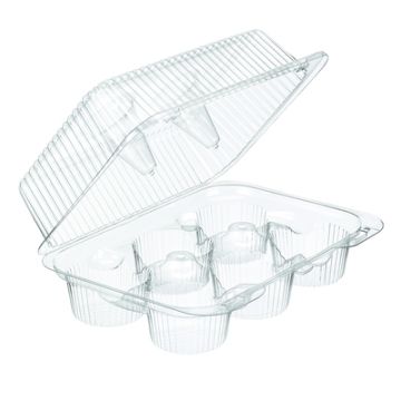 Essentials SureLock® SLP56 6-Compartment Clamshell Muffin & Cupcake Container 88 oz., Clear, 300/CS